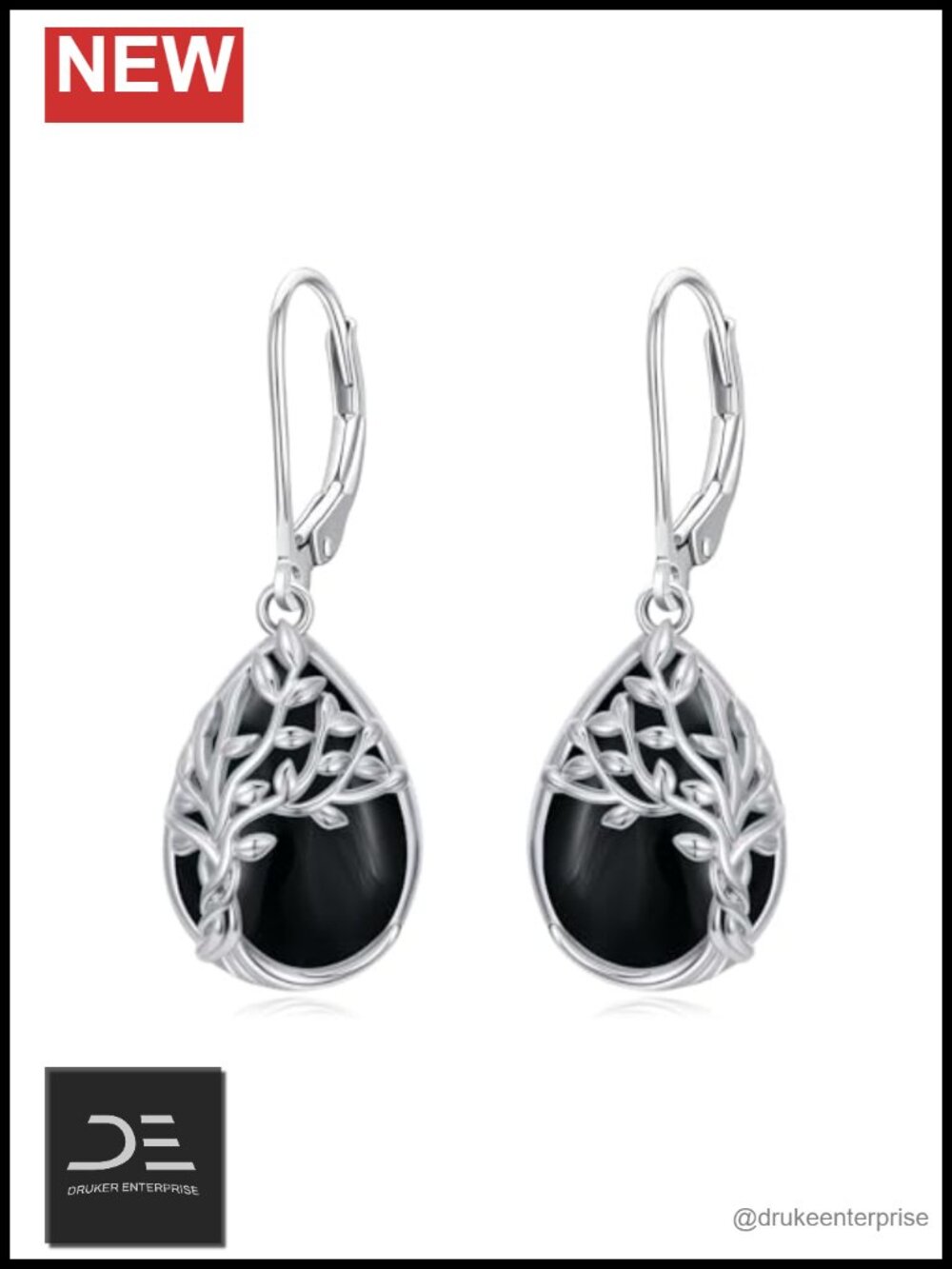 HPQQ Tree of Life 925 Sterling Silver Teardrop Celtic Leverback Earrings